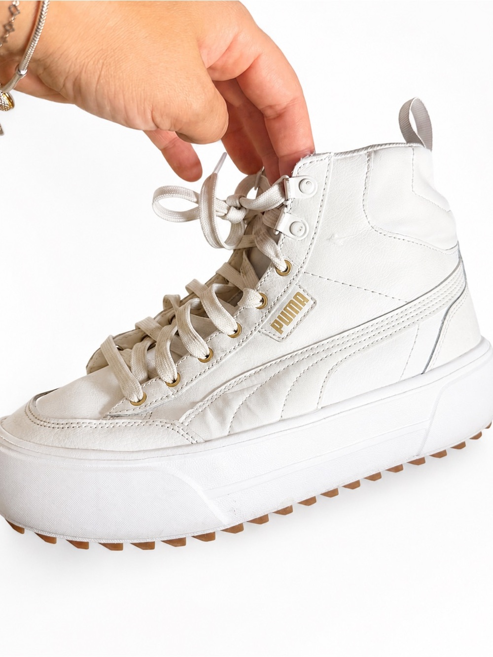 PUMA White Platform High Top Sneakers Women’s – Trendy Chunky Sole